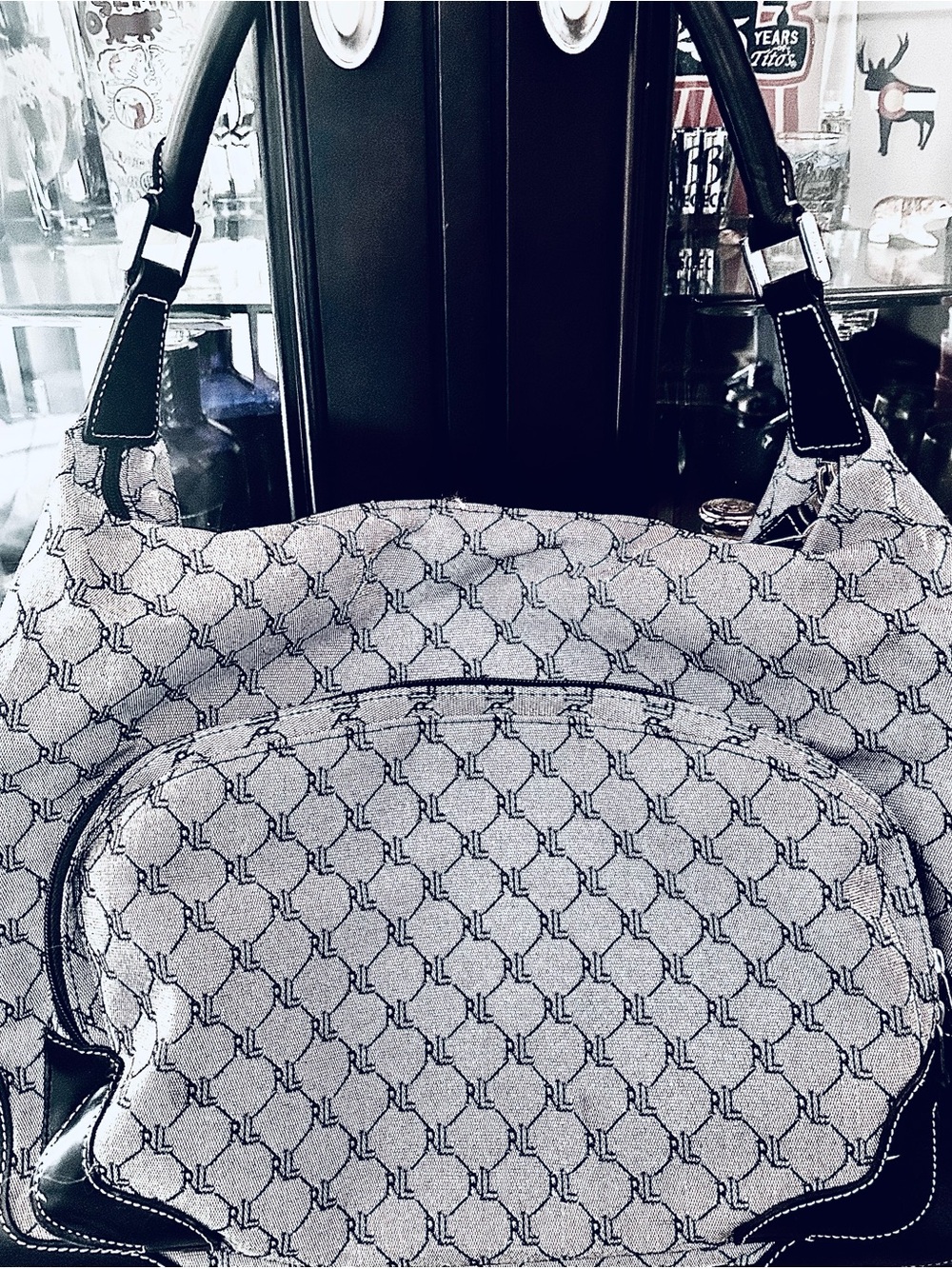 VINTAGE Ralph Lauren Women’s luxury Monogram Leather Canvas Shoulder Duffle Bag!